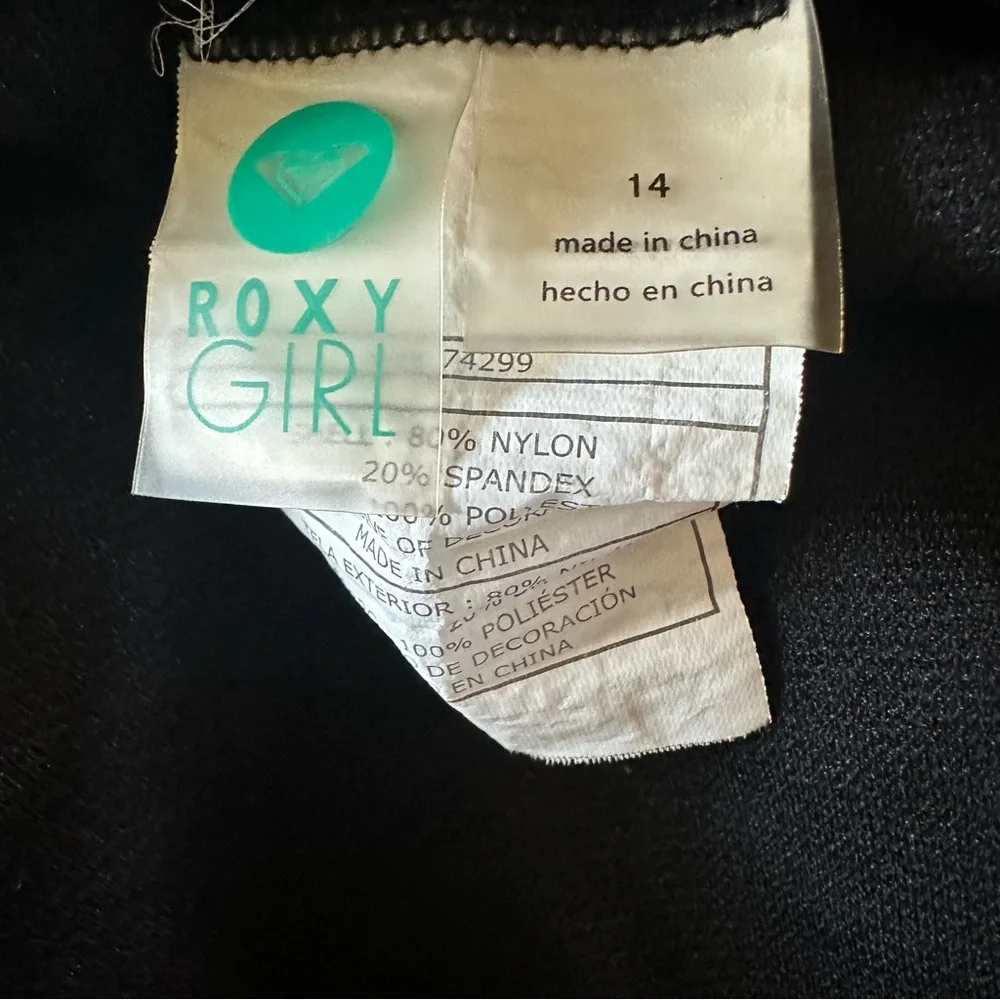 ROXY girl 2-piece bikini size 14 colorful logo flutter top swimsuit beach surf